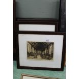 A set of four framed etchings of Rossall by Ed Burrow