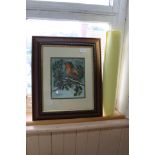 Angela Lankester acrylic of a robin in winter scenery plus two marine scene prints