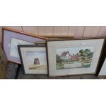 Dorothy Waters watercolour of a ploughing scene plus other watercolours and pictures