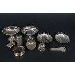 A mixed silver lot to include two shell shaped dishes, a pair of pierced bon bon dishes,