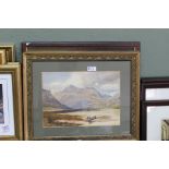 A pair of 19th Century mountain scene watercolours plus two still life oils on canvas