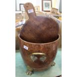 19th Century elm bellows plus a copper and brass log bin