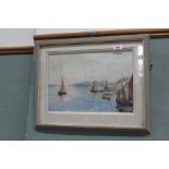 A watercolour of an estuary scene with fishing vessels, bears signature Edward Seago,