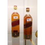 Two bottles of Johnny Walker Red Label whisky