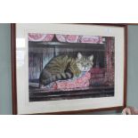 Paula Humphries pastel of a seated tabby cat,