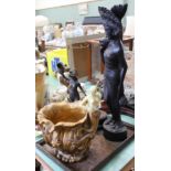 A spelter lady and child table lamp,