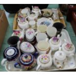 Various ornamental teapots plus Royal commemorative and other china (two trays)