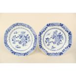 A pair of 18th Century Chinese blue and white floral plates