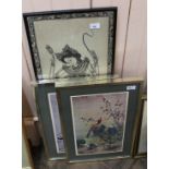 A Balinese batik plus a pair of Chinese prints of cranes