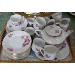 A Czech rose decorated part tea set