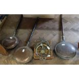 Three Victorian copper warming pans,