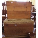 Two upholstered pine blanket boxes (as found)