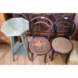 Two bentwood childs chairs plus a green plant stand