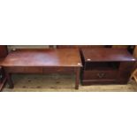 A modern two drawer coffee table plus a reproduction mahogany TV stand