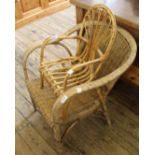 A cane chair plus another childs bamboo chair