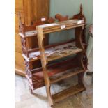 An Edwardian mahogany hanging shelves plus other oak hanging shelves