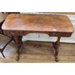 A Victorian burr walnut and mahogany two drawer desk