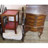 A reproduction French style four drawer stand plus a 1920's chair and two tier table