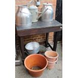 Mixed metal pots plus three garden plant pots