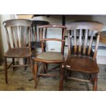 A set of four beech and elm country chairs plus one other chair