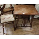 An Edwardian mahogany occasional table plus an oak upholstered stool