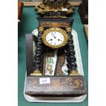 A French 19th Century Empire style ebonised and inlaid mantel clock (for restoration)