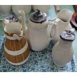 Five Victorian stoneware relief moulded jugs including Copeland and Dudson