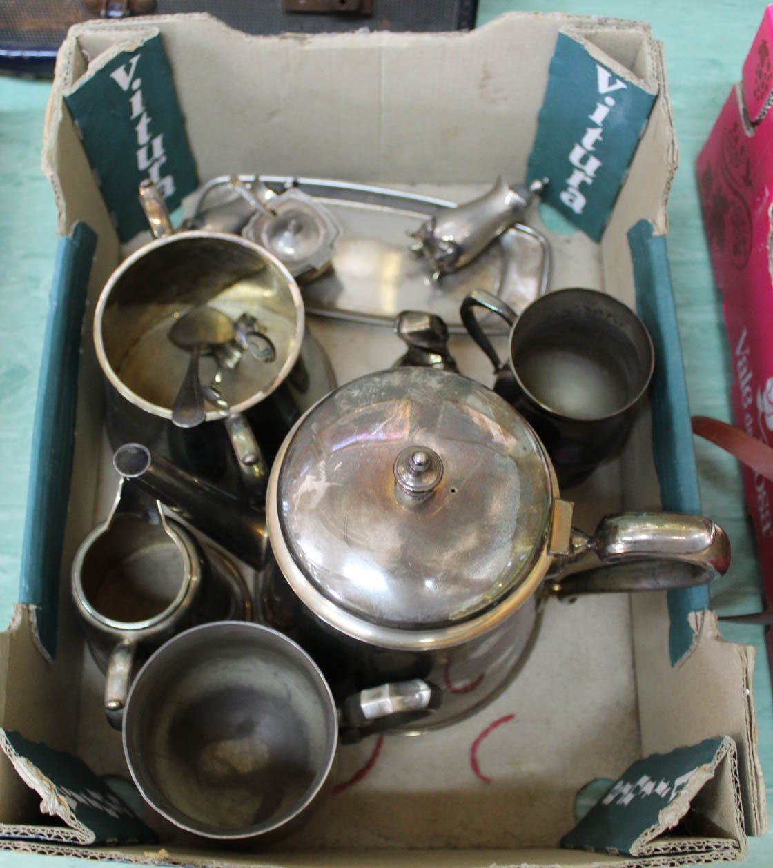 An Elkington silver plated part tea set plus other silver plate