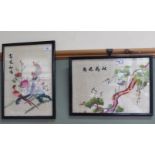 Two Chinese silk bird and floral pictures,