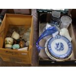 A blue glass fish plus other china and glass (two boxes)