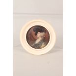 An ivory framed circular miniature of Mrs Siddons