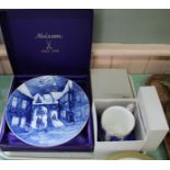 A pair of boxed Meissen blue and white 1975 plates,