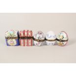 Five Limoges lidded boxes,