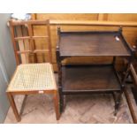 An oak barley twist hostess trolley and a rattan seat chair