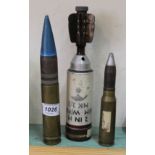 A 2" mortar case and fins with a 20mm and 30mm case and heads