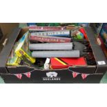 Model railway accessories including boxed Airfix, Hornby carriages,