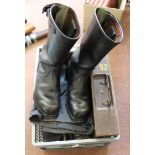 A mixed lot of militaria including boots,