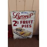 A Lyons enamel Two Pence Fruit Pies sign,