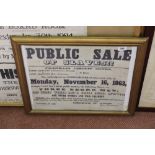 A facsimile framed sale poster