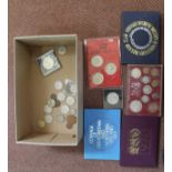 An 1890 crown plus cased sets and other GB coins