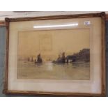 John Mace watercolour of a port scene with vessels,