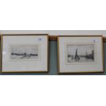 D I Smart, two etchings of London views,