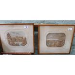 A pair of finely crafted cork pictures, possibly Rhineland scenes,