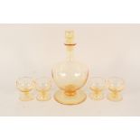 Whitefriars Golden Amber Art Glass decanter and four glasses, set pattern M67,