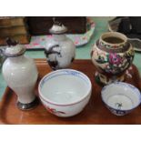 Three Chinese crackle ware vases plus other china