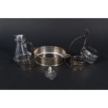 Mixed silver items including cup holders with pierced design,