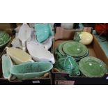 Four boxes containing green leaf china,