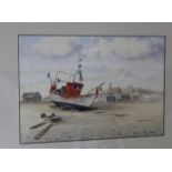 David Balder watercolour of Aldeburgh beach with vessel, LT309,