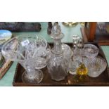 A decanter, items of cut glass,