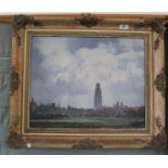 Walter Dexter oil on canvas of Boston tower, monogram bottom right W.D.